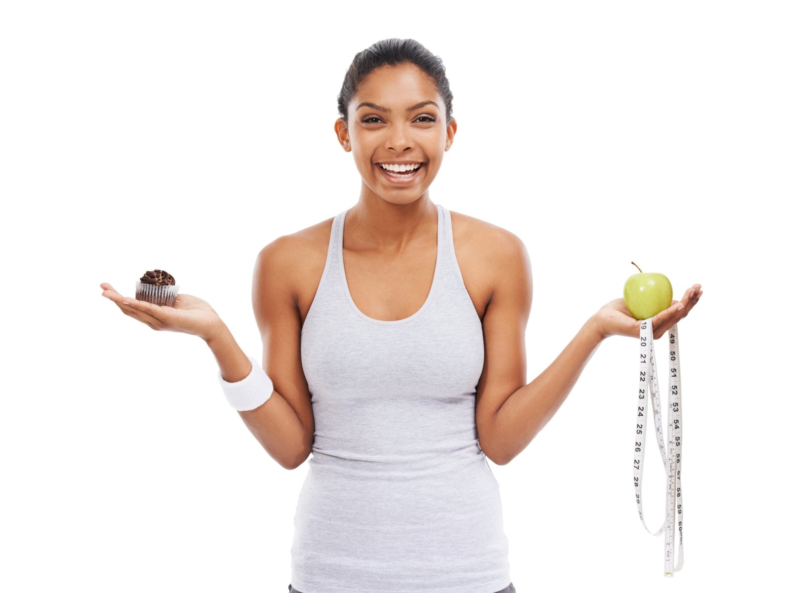 portrait-woman-decision-apple-cupcake-studio-isolated-white-background-fitness-exercise-smile-choice-with-happy-young-athlete-holding-measuring-tape-lose-weight